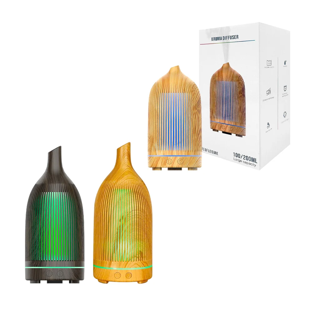 Humidificador redondeado, con acabado estilo bambú de 200ml, modelos varios