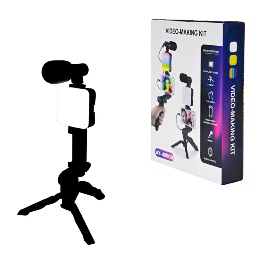Kit para grabar videos microfono + luz exterior, soporte para el celular