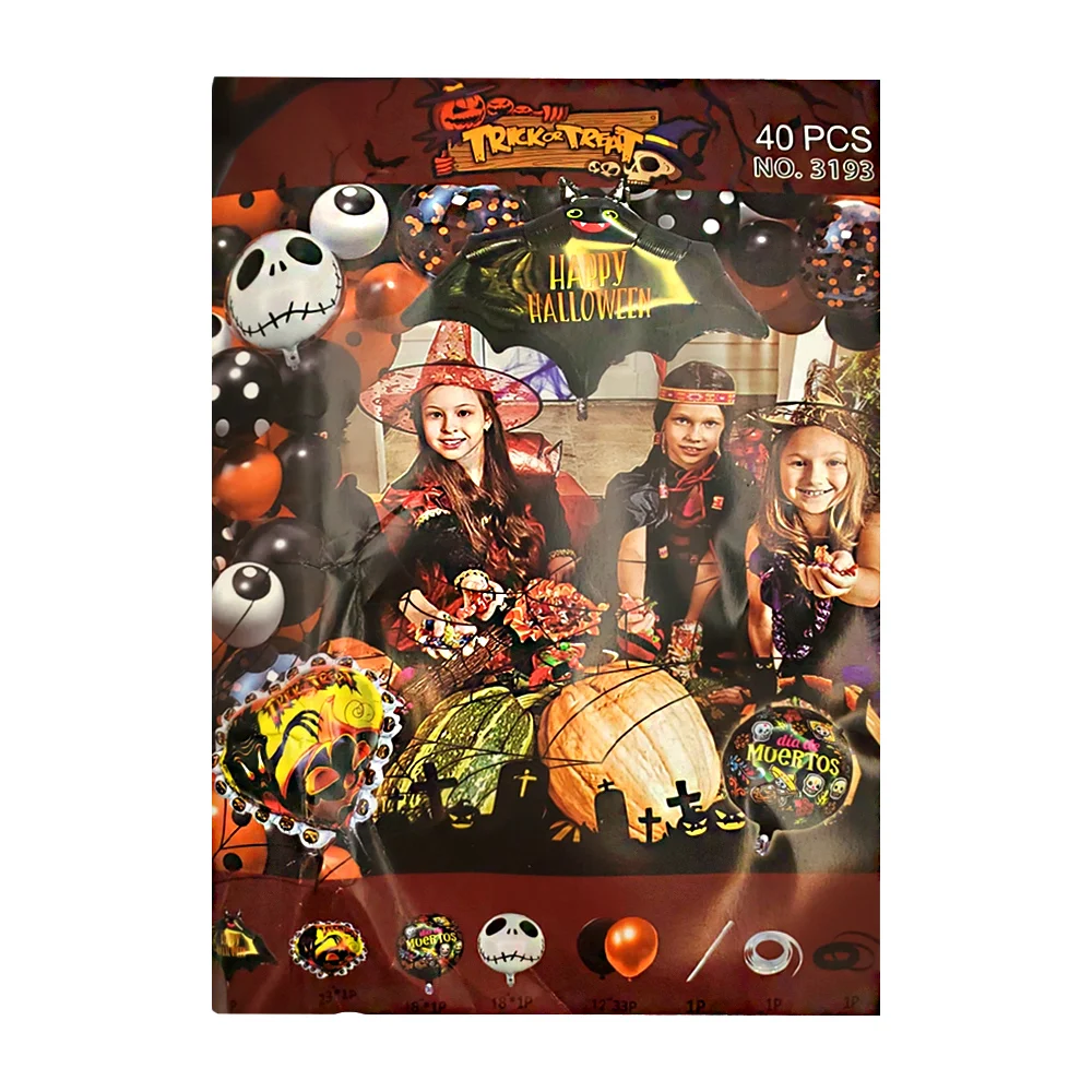 Set decorativo temático de halloween de 40pz con globos estampados y con formas