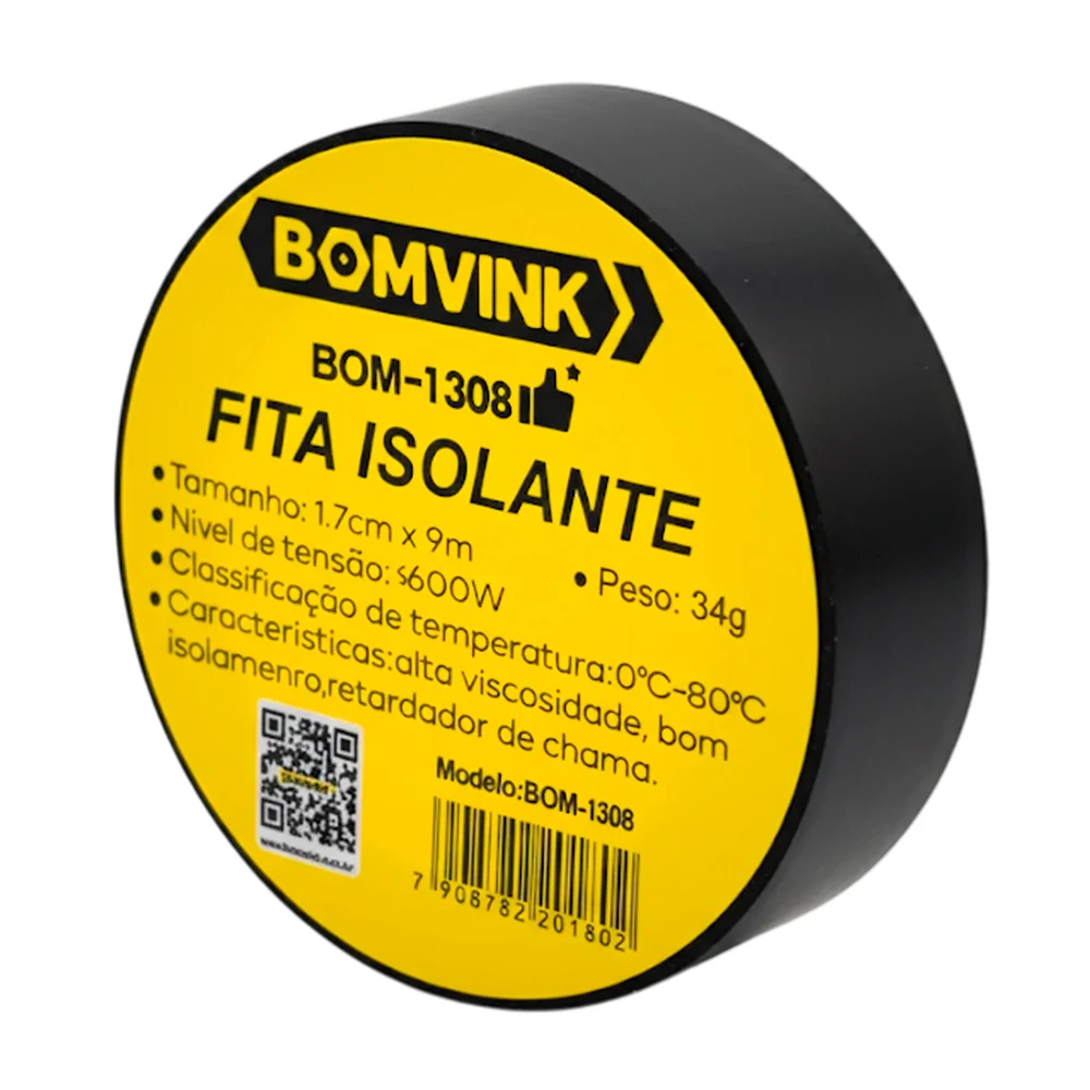 1pza Rollo de cinta negra aislante, usos varios / 1.7cmx9m / bom-1308