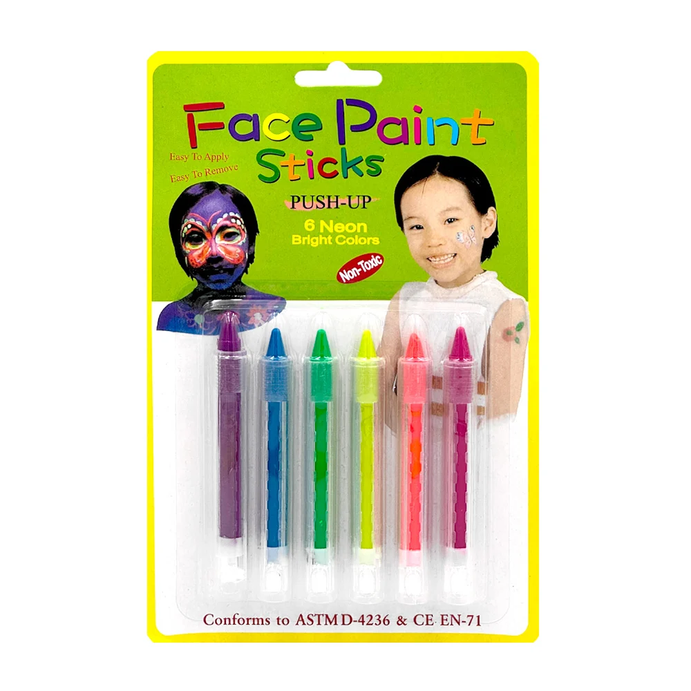 Paquete con 6 lápices de maquillaje facial de color neón para fiesta, face paint sticks / 5973-1 / bt-885