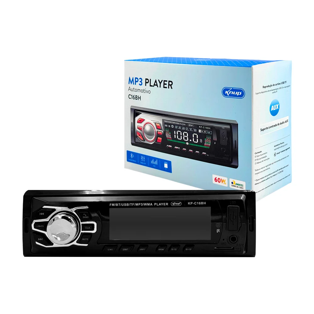 Estéreo con pantalla led, perilla, entrada usb, auxiliar y botones diagonales