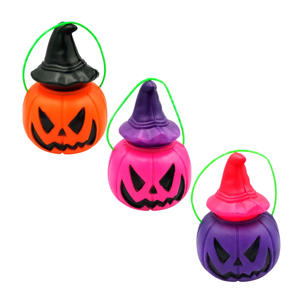 Calabaza mediana con gorro de bruja para pedir dulces, 10cmx13xcmx10cm, colores