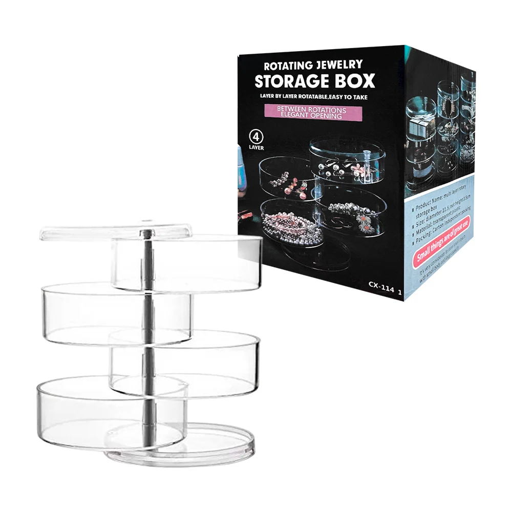 Joyero alhajero cilíndrico giratorio de plástico con 4 niveles / storage box