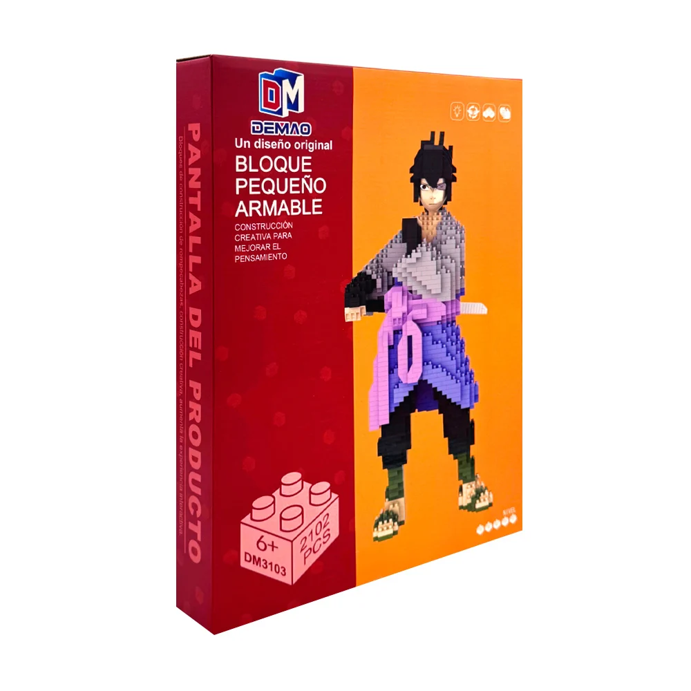 Figura armable de bloques de plástico en forma de personaje animado con espada