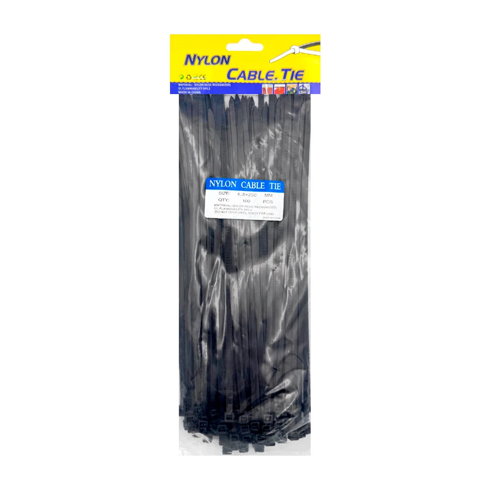 Paquete con 100 cinchos negros de nylon, 4.8x250mm / nylon cable tie / e4445