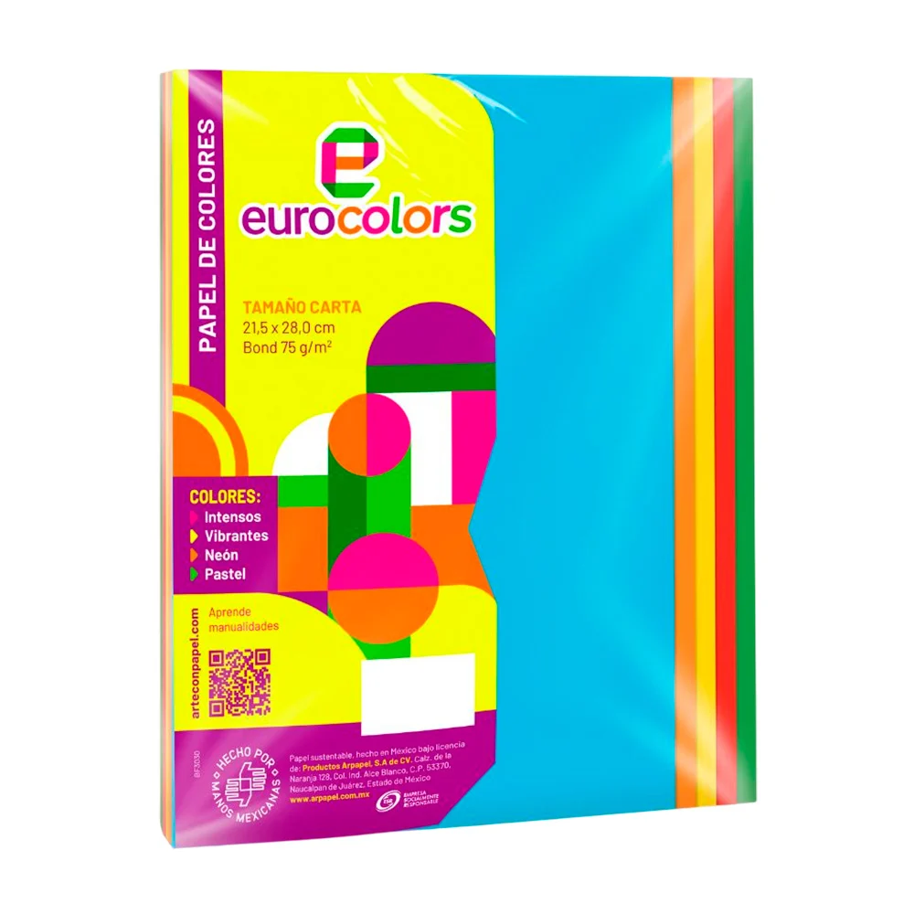 Paquete con 25 hojas eurocolors tamaño carta / bf0433