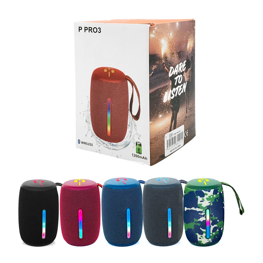 Bocina cilíndrica p pro3 con puerto usb-tf y luces rgb, 1200mah / fm-5121