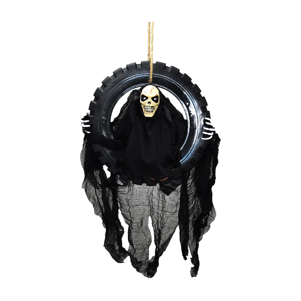 Adorno decorativo terrorífico redondo calavera con luz y sonido, 40cm / gui-2746