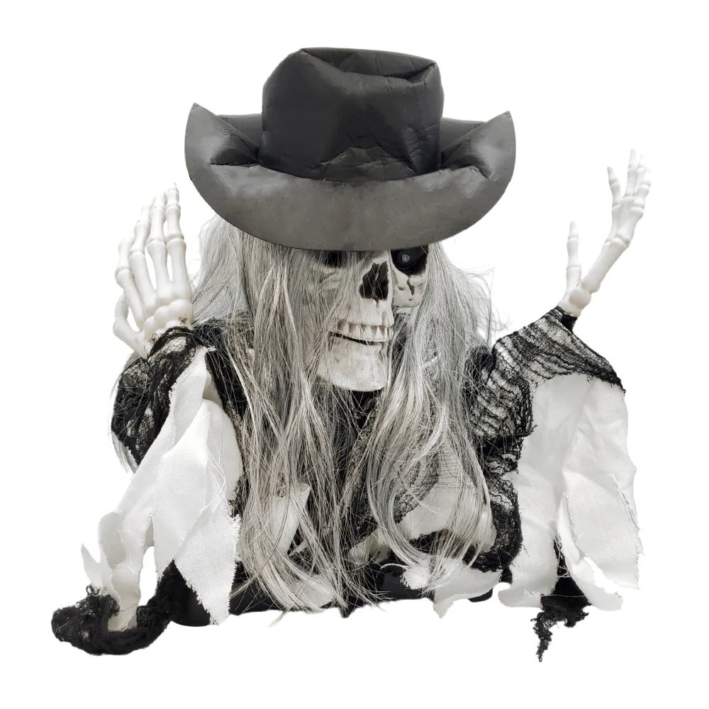 Adorno decorativo de calavera móvil con sombrero, luz y sonido / gui-3146