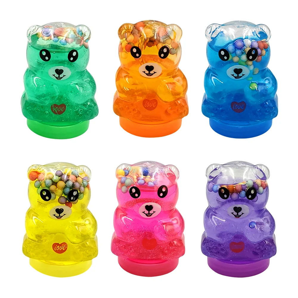 1pza Mini bote con forma de oso + slime con bolitas de colores / h-1733