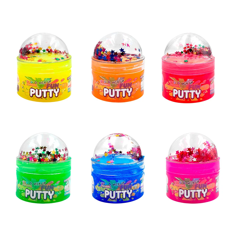 Bote chico de slime brilloso + tapa de domo con mini estrellas / fun putty