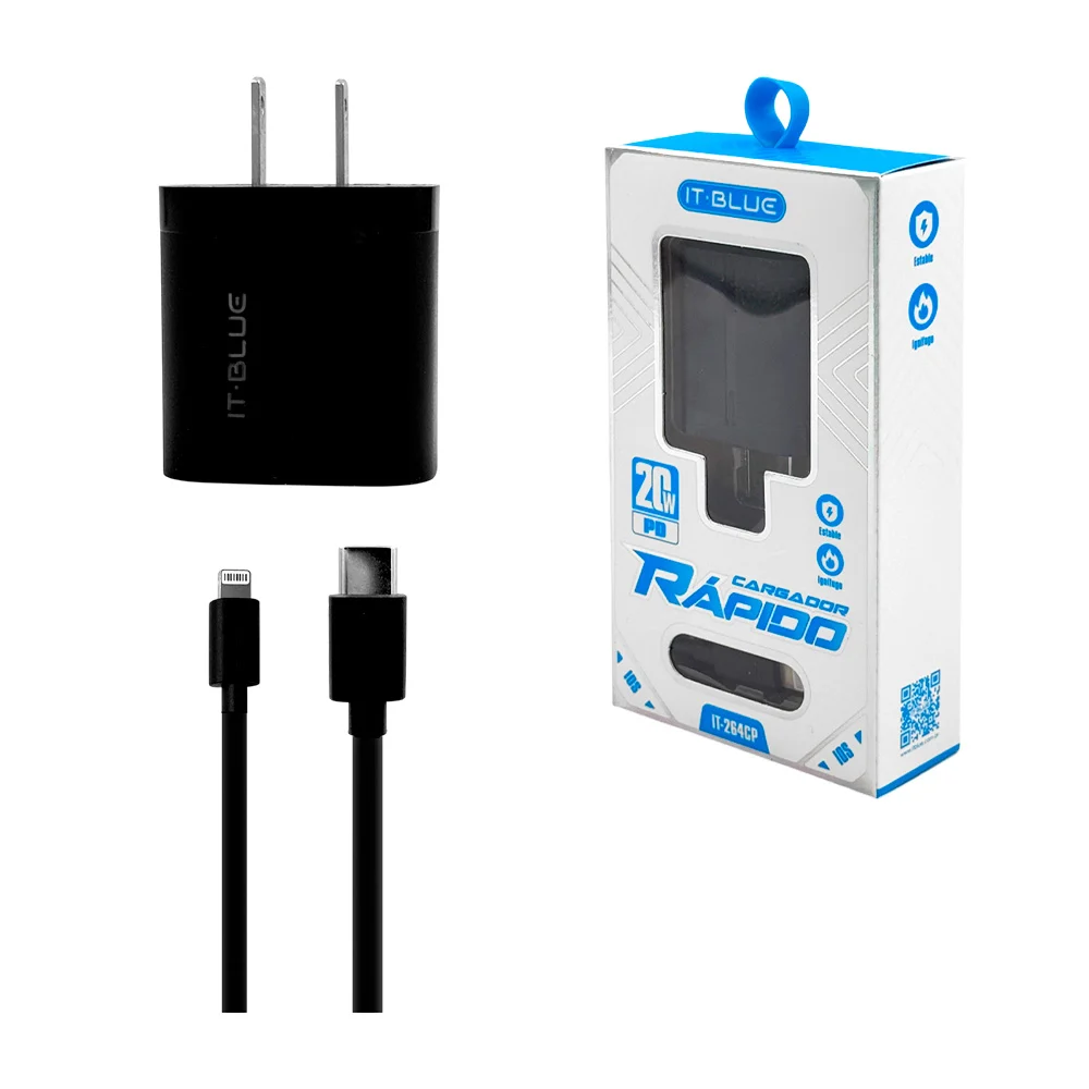 Blíster de cargador con cubo de 20w y cable tipo c a lightning / it blue