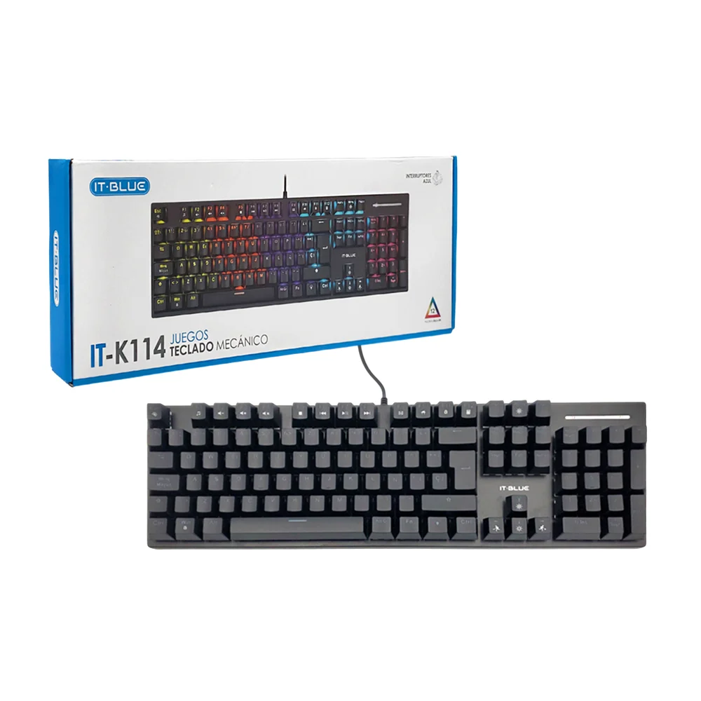Teclado mecánico gamer, alámbrico con cable mallado e interruptores azules