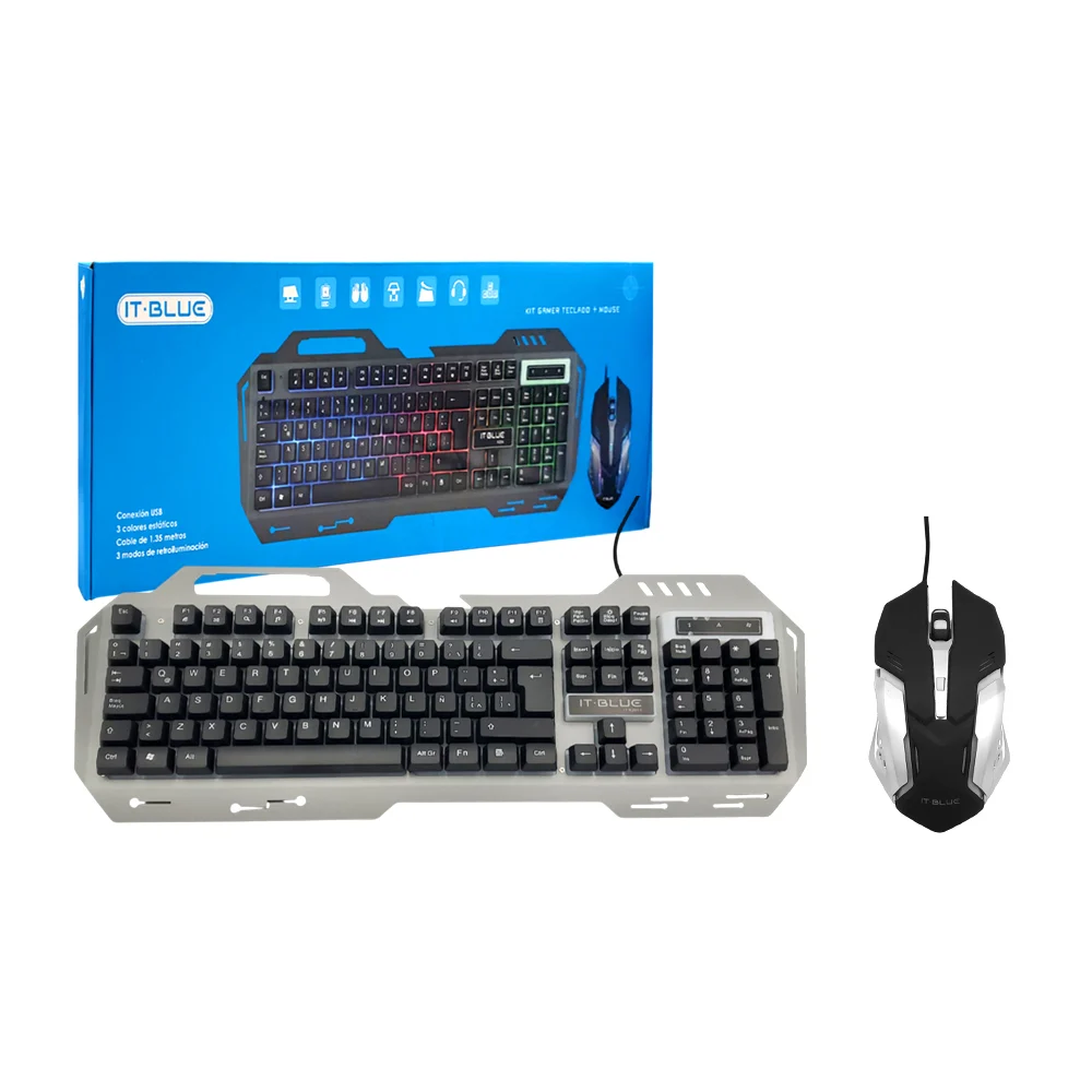 Kit de teclado y ratón gamer alámbricos, con iluminación rgb y diseño futurista