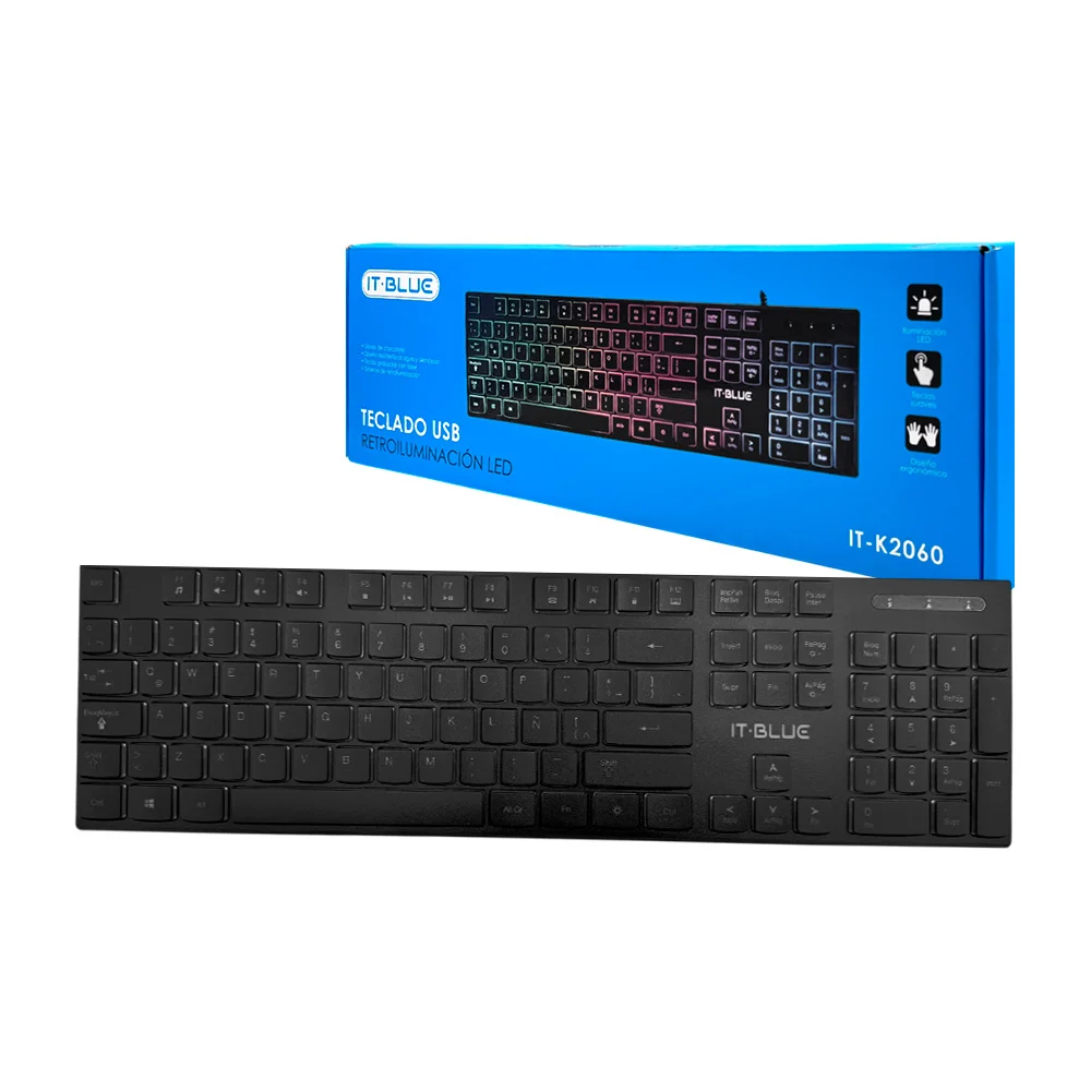 1pza Teclado alámbrico gamer en español, con iluminación led rgb, usos varios