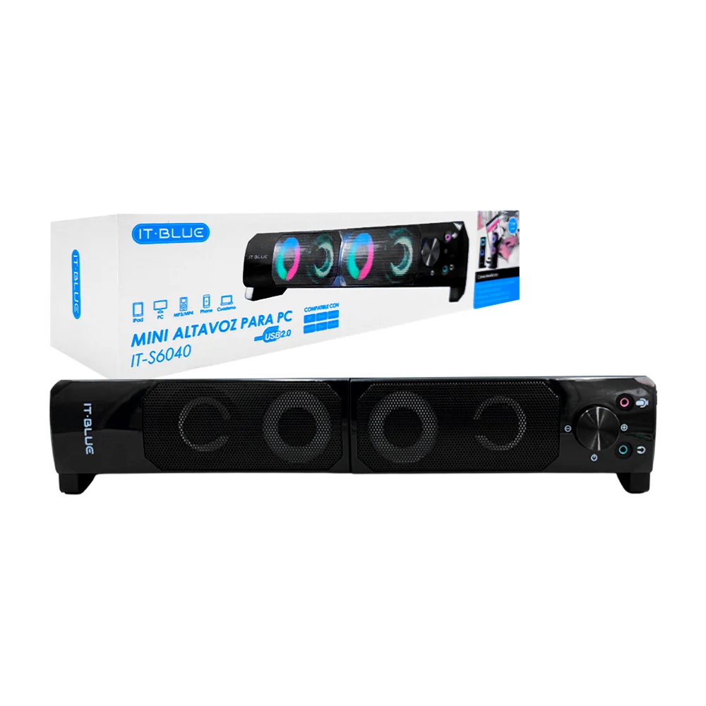 1pza Bocina barra de sonido para computadora, con perilla de función y luz led
