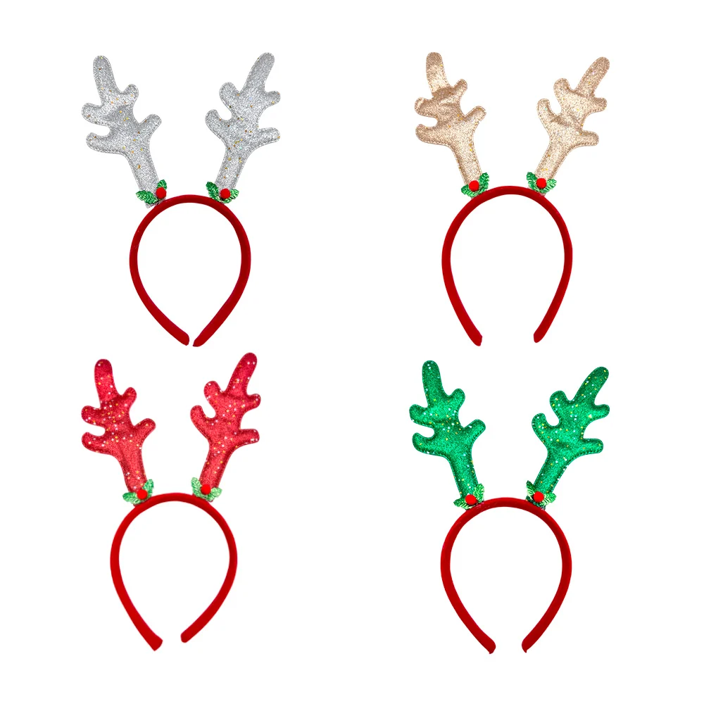 1pza Diadema decorativa navideña con cuernos de reno diamantados, colores varios