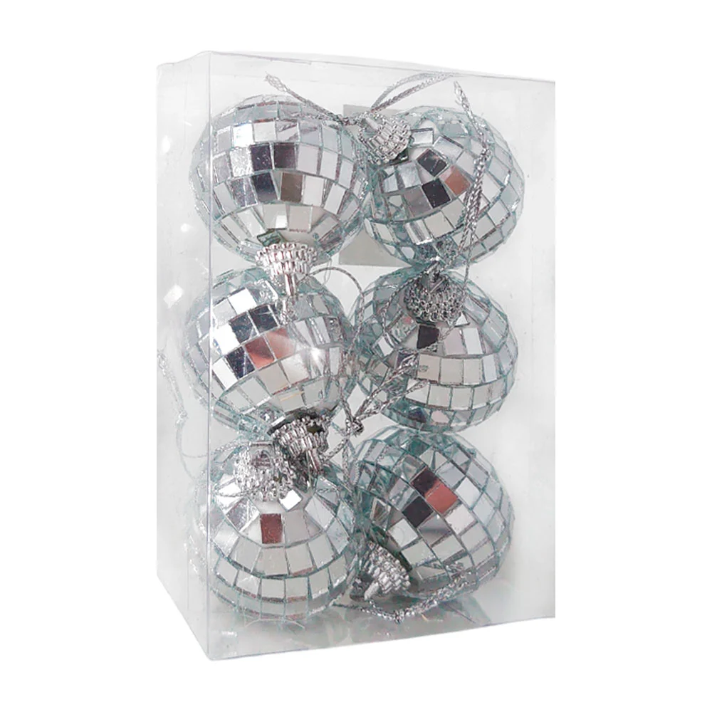 Paquete con 6 esferas navideñas chicas de 4cm con diseño de bolas disco / j1206
