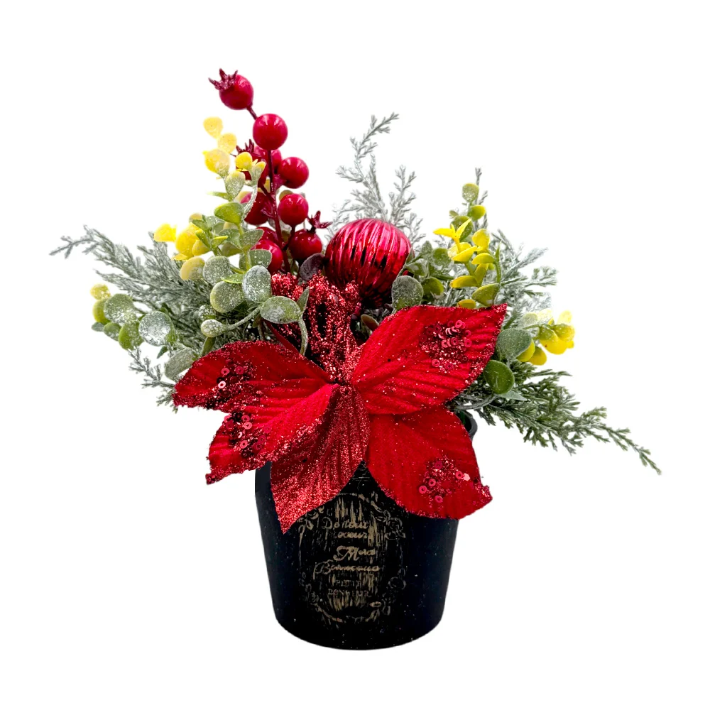 Maceta navideña decorativa de flor nochebuena artificial, 20.5cm / j3719