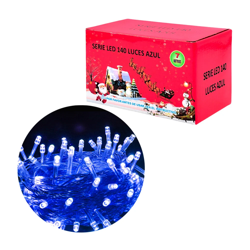 Serie navideña de 7m con cable transparente y 140 luces en color azul / j6112