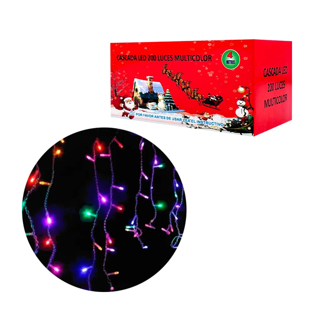 Serie / cascada mágica de 4m con cable transparente y 200 luces multicolor