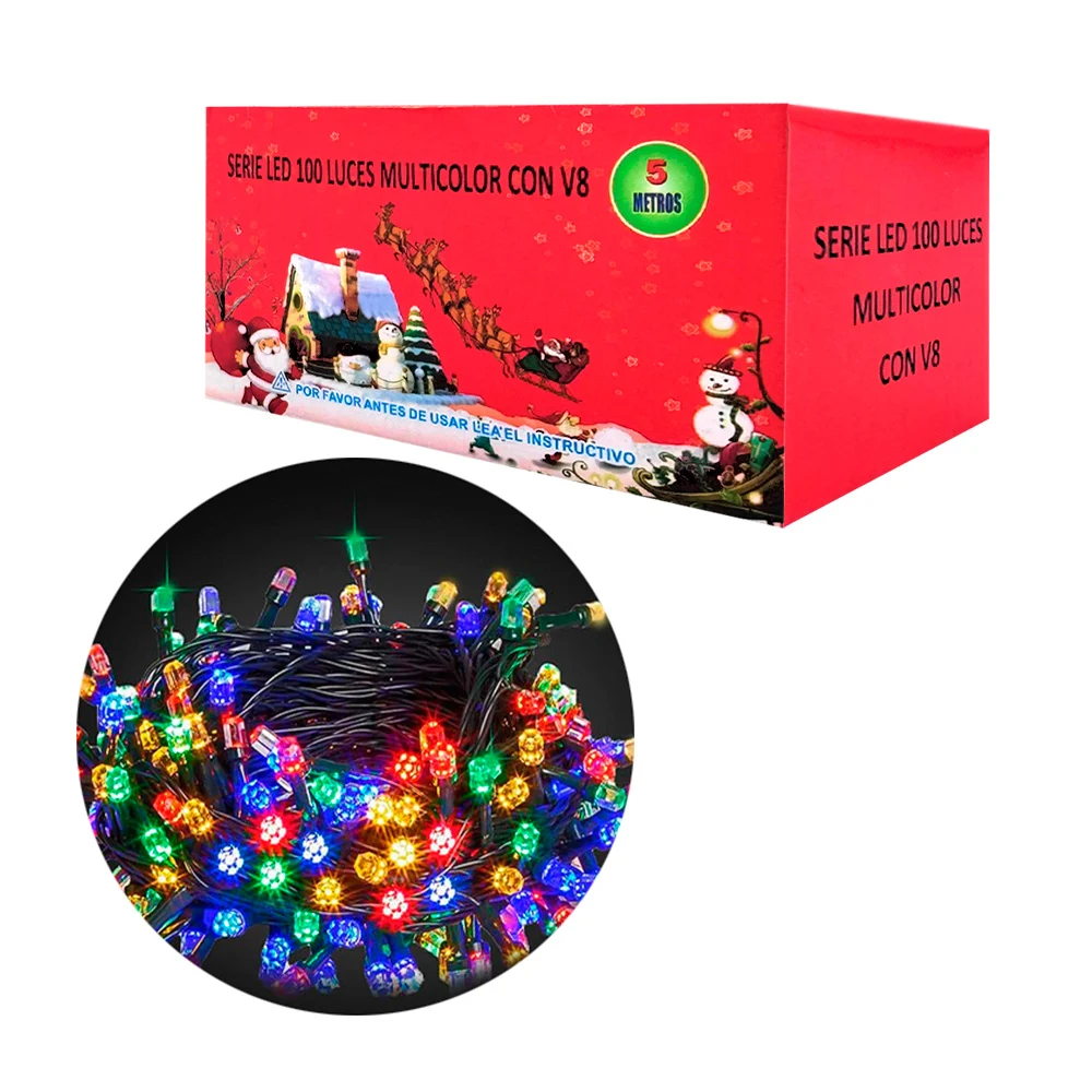 Serie navideña de 5m con cable negro y 100 luces multicolor con v8 / j6184