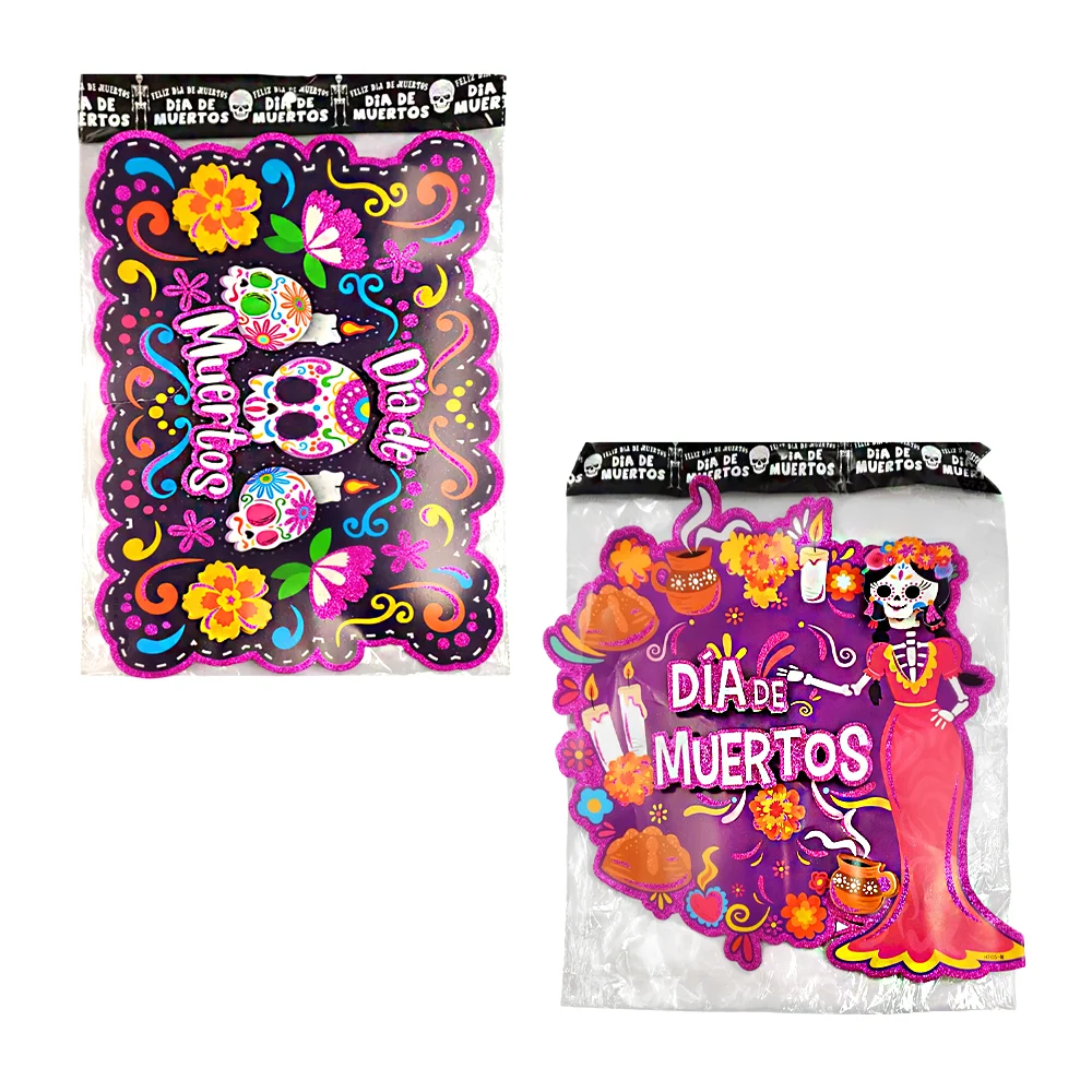 Adorno grande con temática del día de muertos detalles en 3d y brillantina