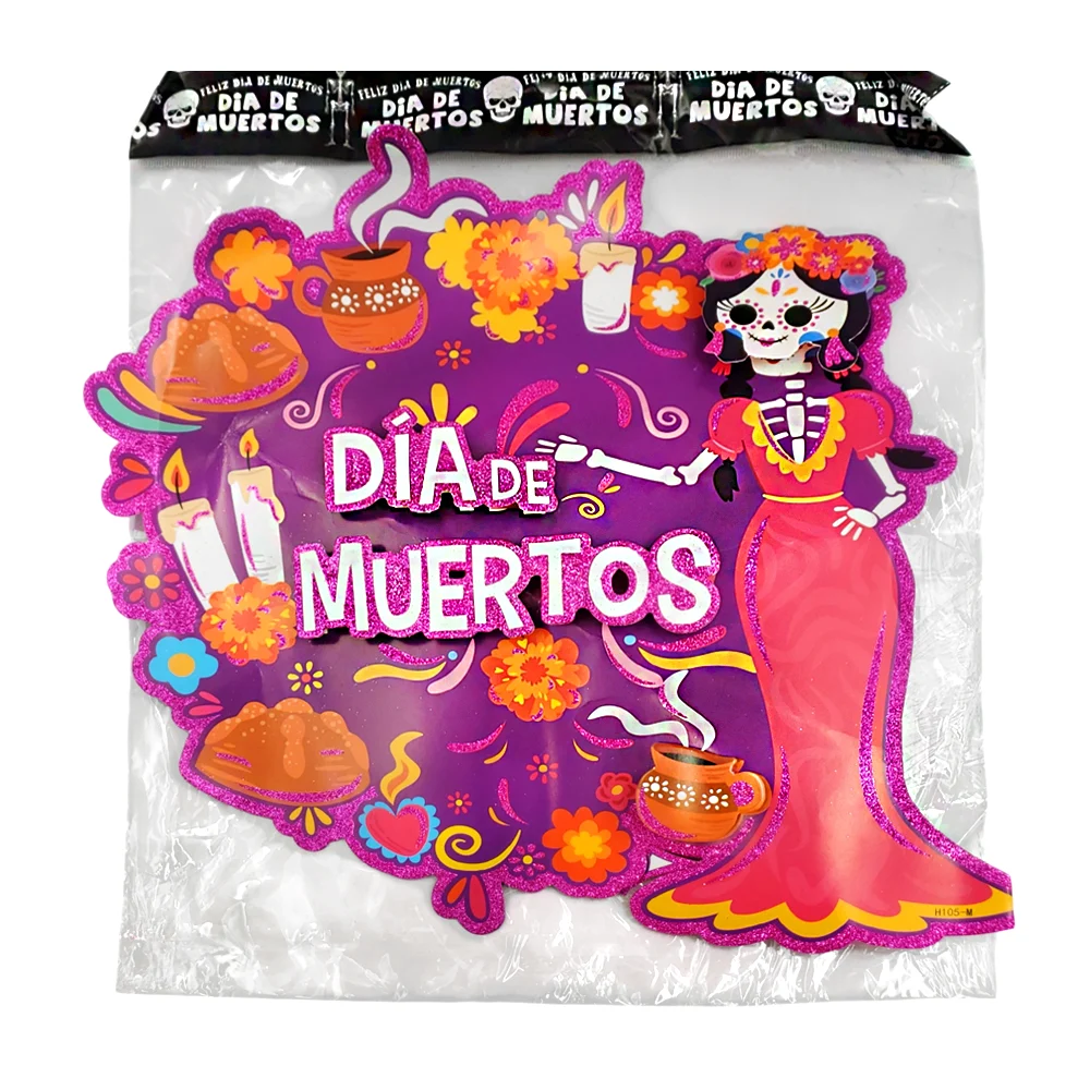 Adorno grande con temática del día de muertos detalles en 3d y brillantina