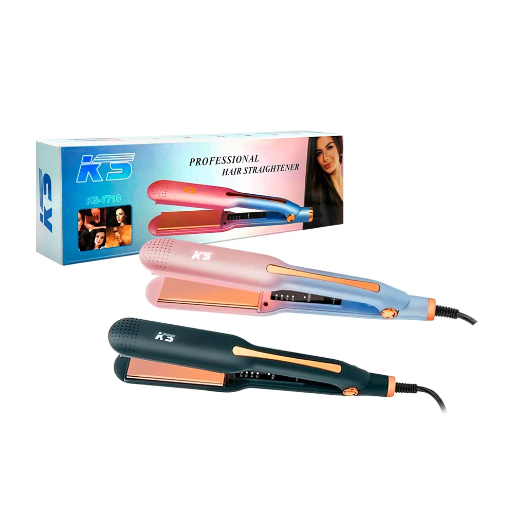 Plancha profesional, de plástico con bordes metálicos e indicador de potencia
