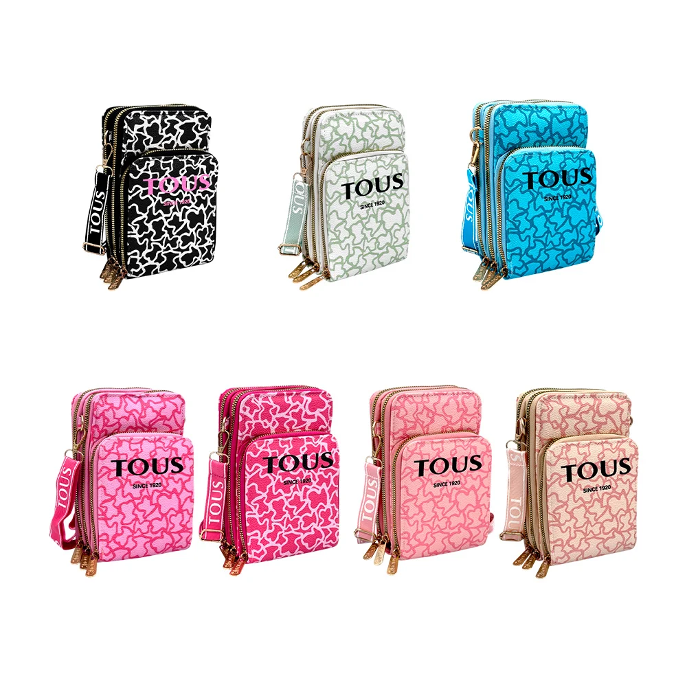 Bolsa pequeña rectangular con 3 compartimentos + correa estampada, color surtido