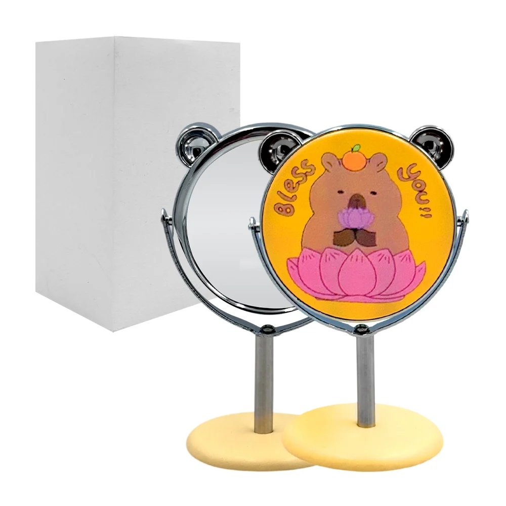 Espejo pequeño con base y orejitas, estampado de personajes animados, surtido