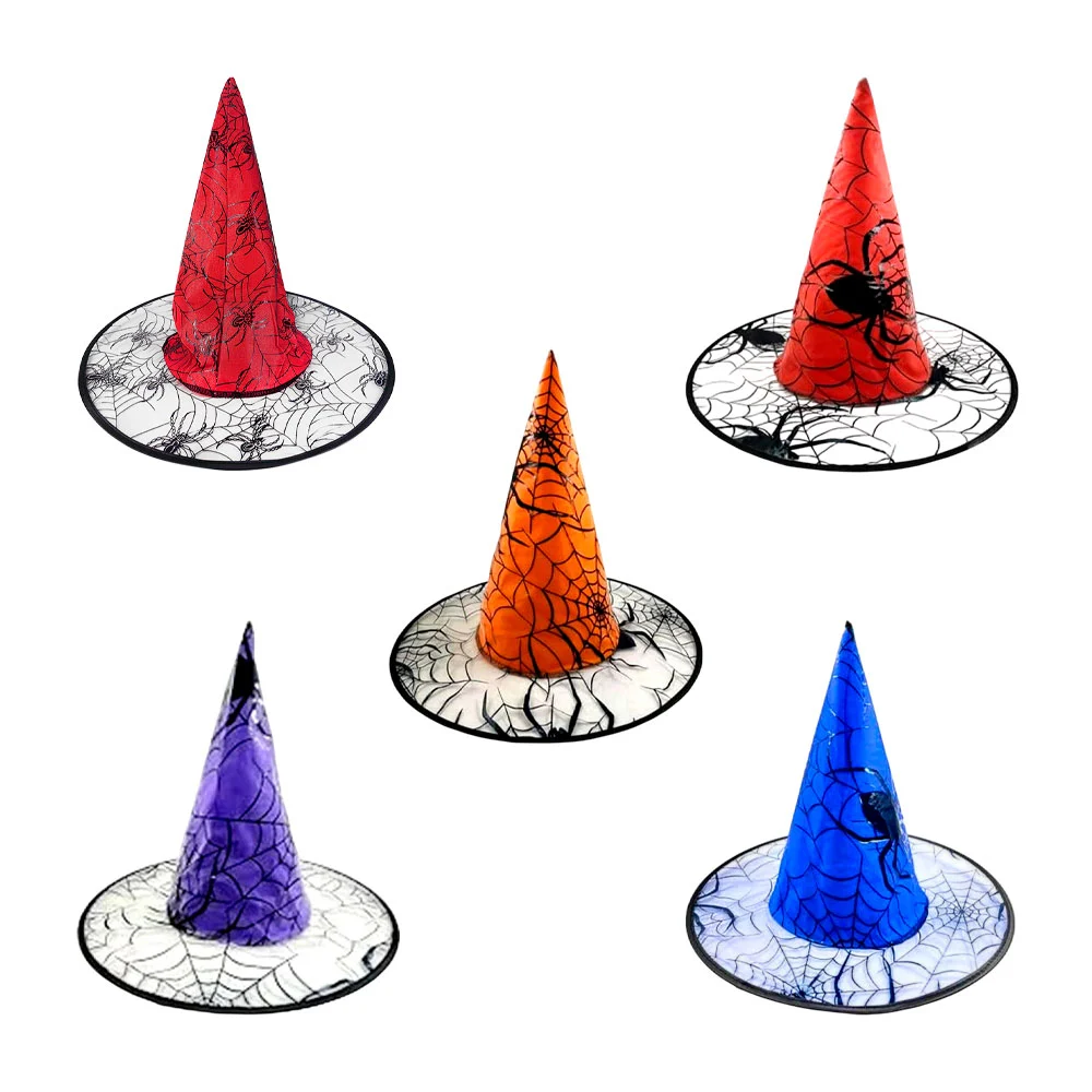 Sombrero para disfraz de bruja con diseño estampado de telaraña con araña, variedad de colores / lu2107