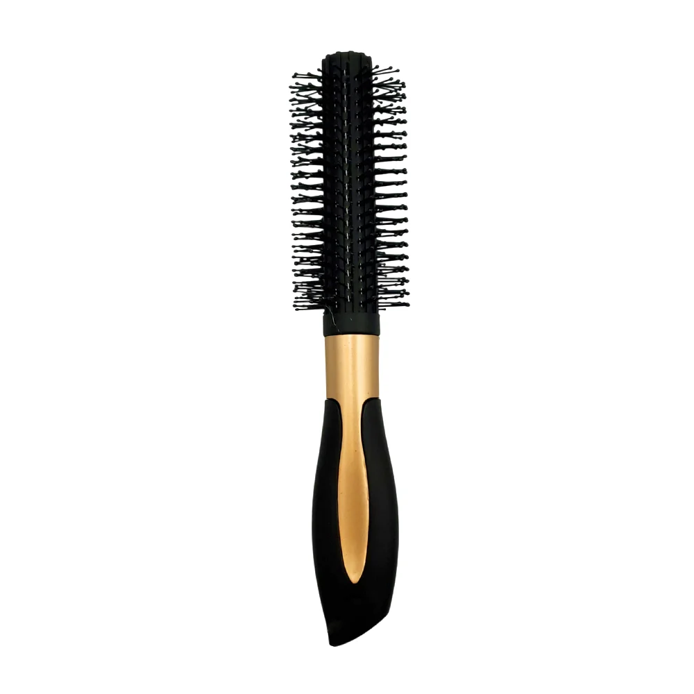 Cepillo redondo para cabello grande, de plástico bicolor y detalles metálicos