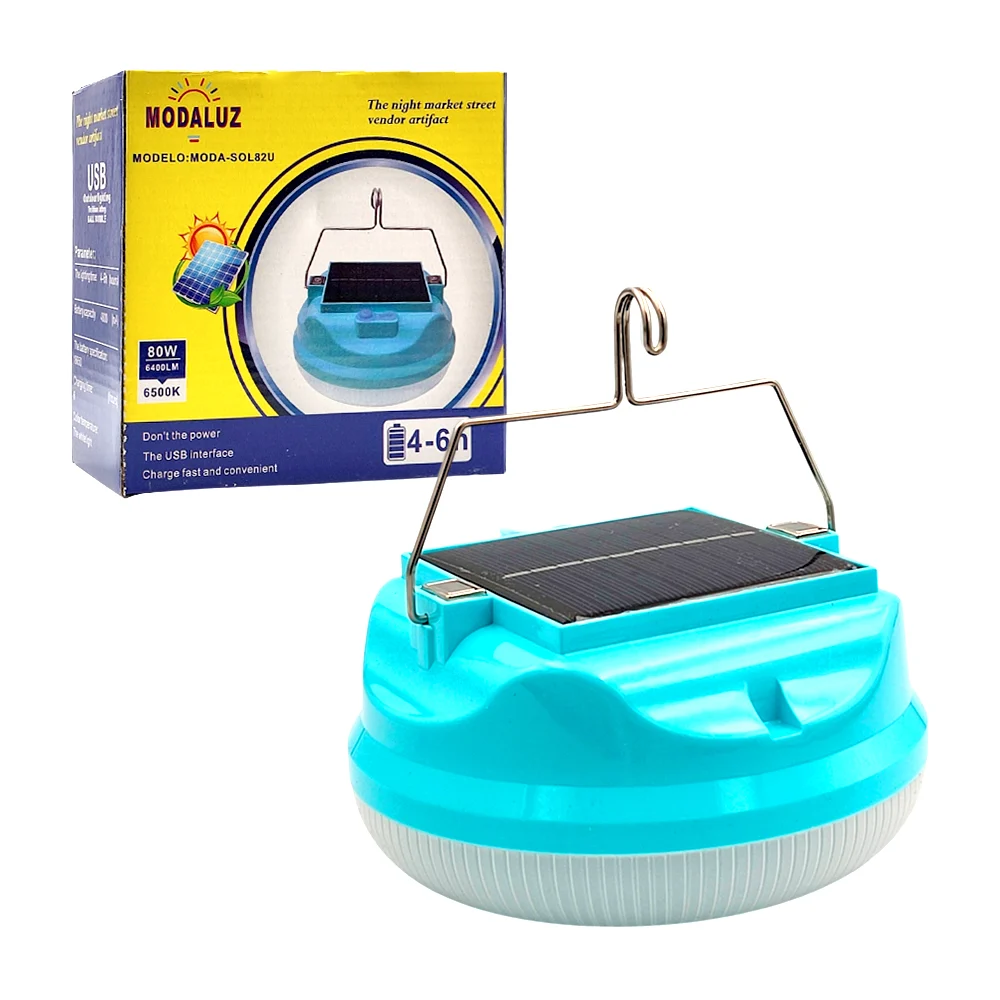 Lámpara solar recargable usb modaluz con asa colgante, 80w / moda-sol82u