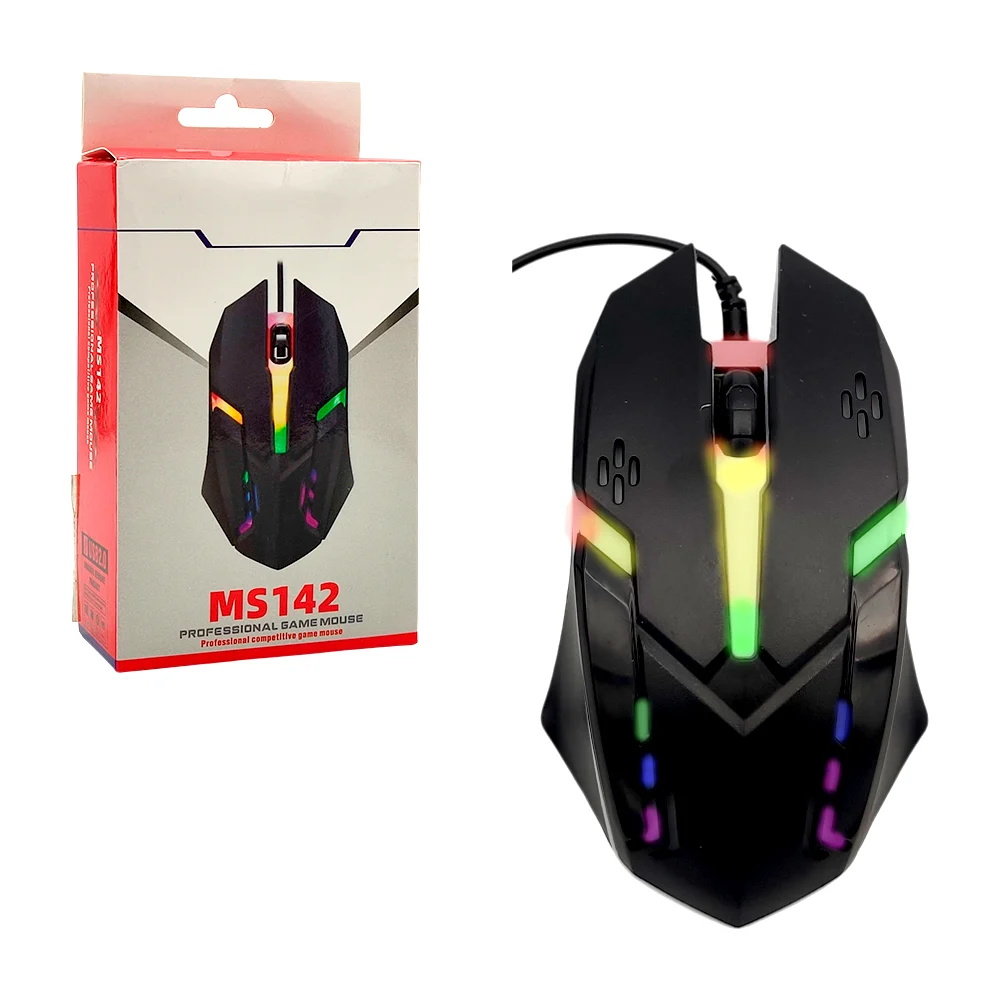 Mouse gamer alámbrico usb con luces led rgb y diseño ergonómico / ms142