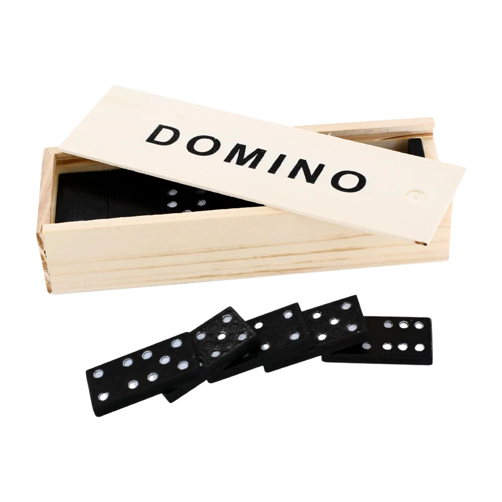 1pza Estuche de dominó de madera con fichas de plástico / mt064