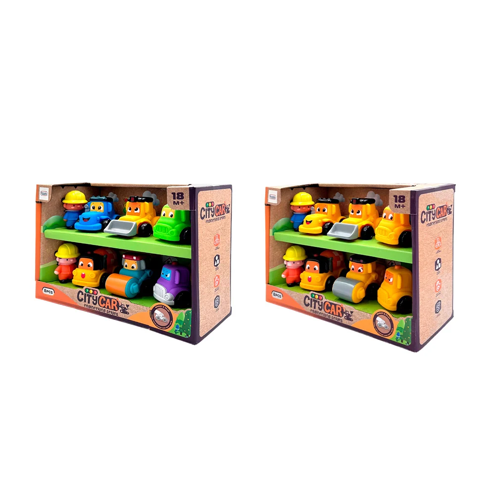 Paquete con 6 mini camiones de construcción infantiles + 2 constructores