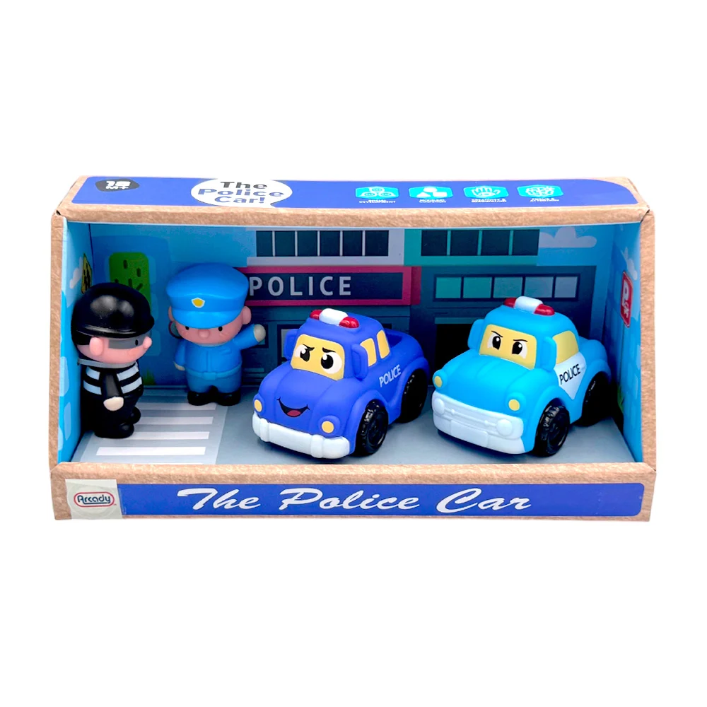 Paquete con 2 carritos de policía con diseño infantil + policía y ladrón / mx176