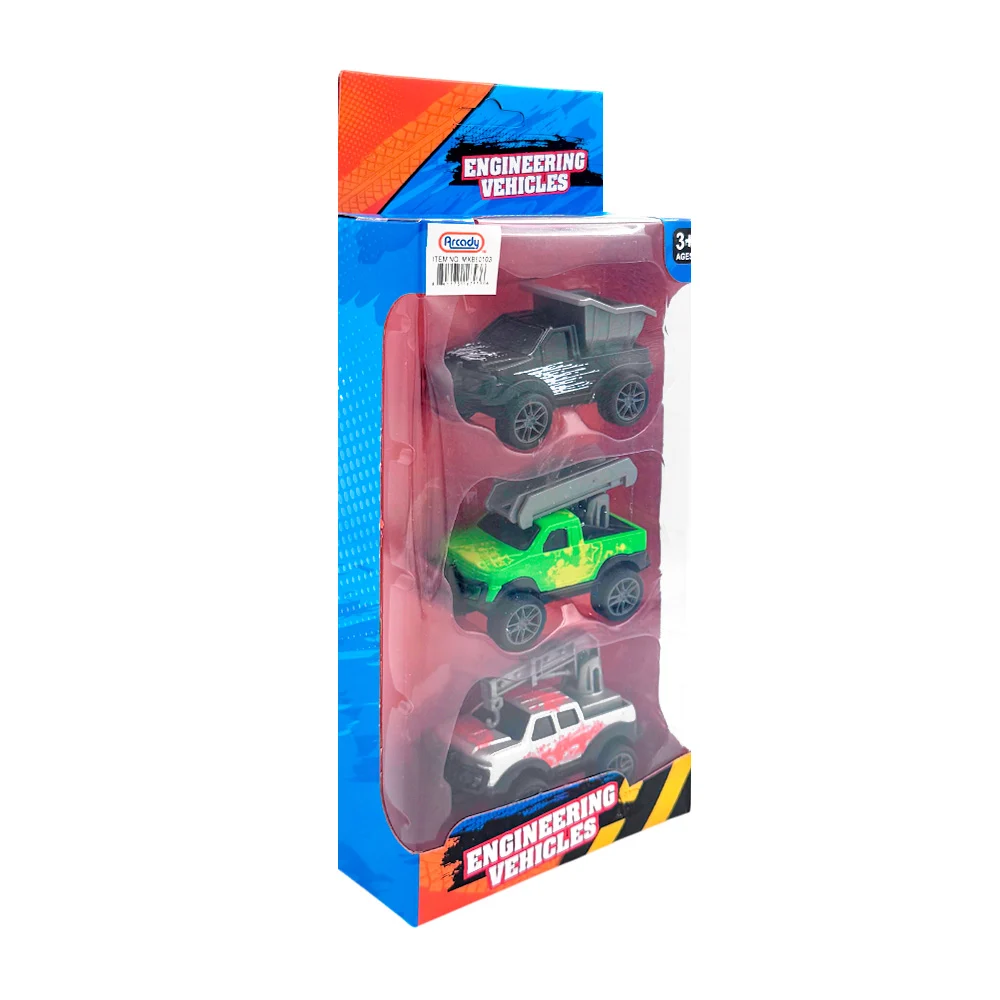 Blíster con 3 mini carritos para construcción, variedad de colores / mxb60103