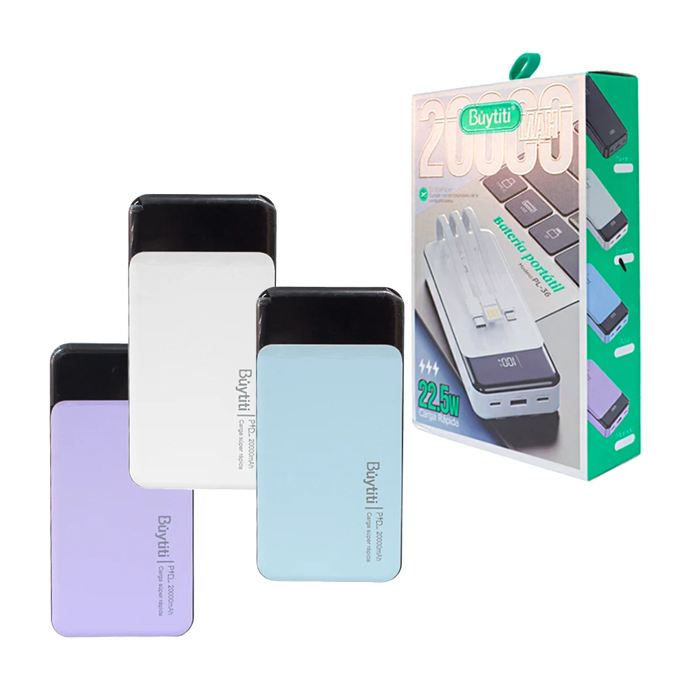 Power bank de 20000mah pantalla digital, múltiples puertos de carga, variedad