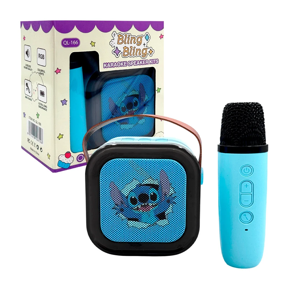 Bocina pequeña bluetooth con micrófono para karaoke + estampado animado / e-37