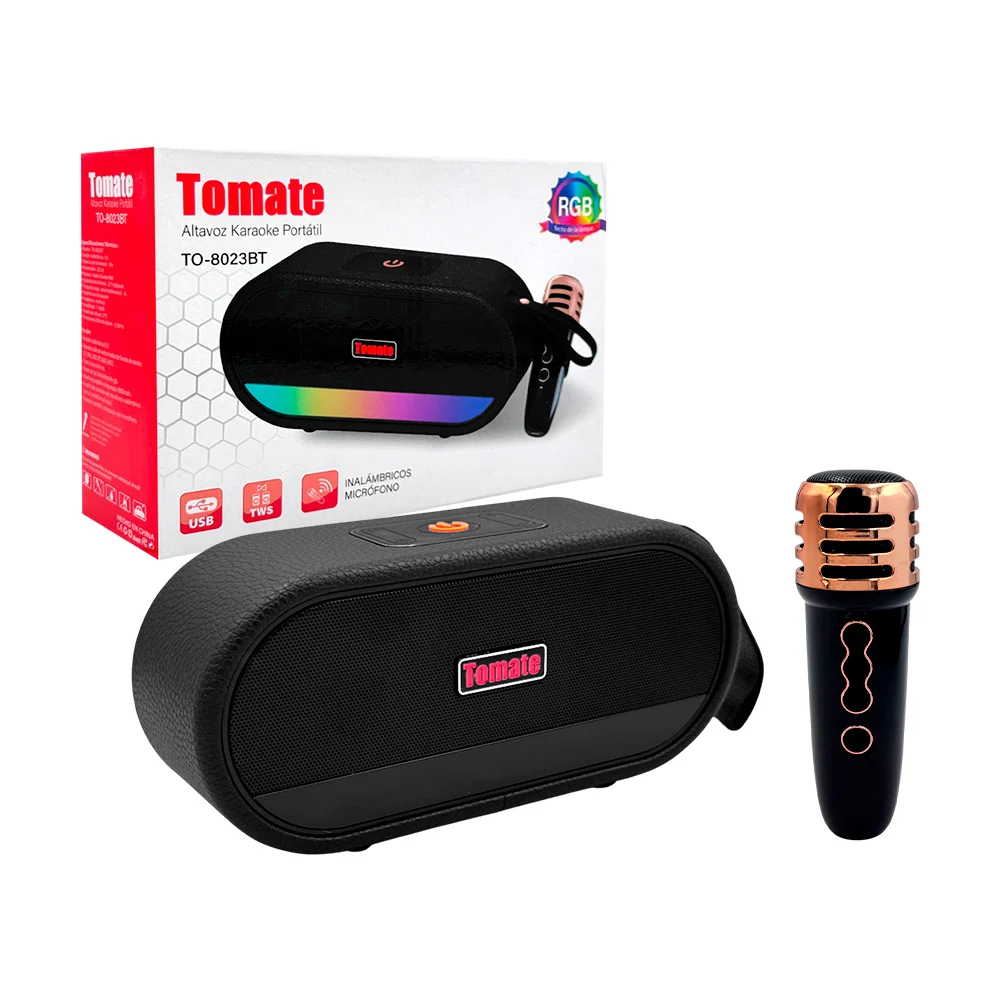 Bocina inalámbrica recargable con iluminación led y micrófono, usos varios
