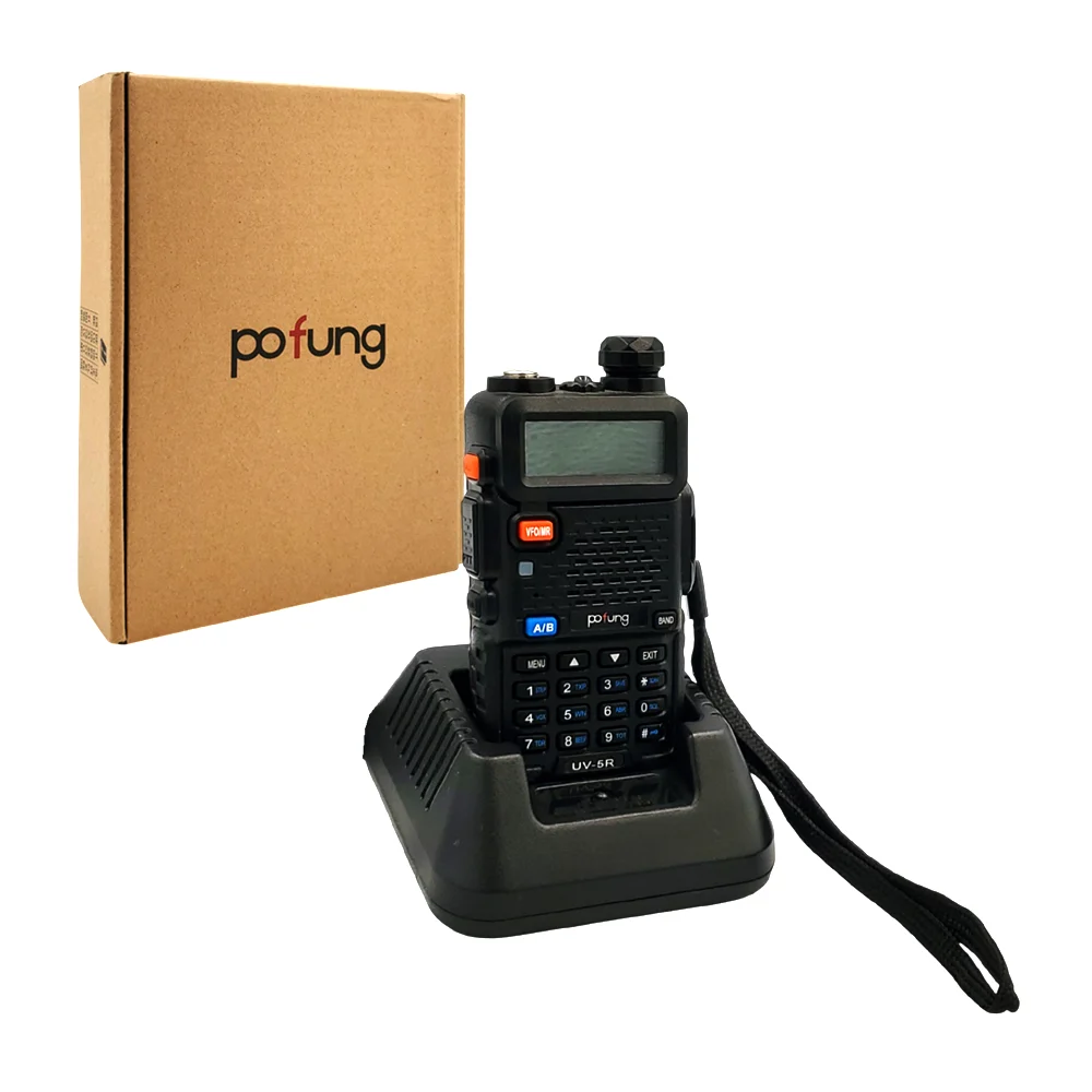 Radio walkie talkie con botones frontales, mini pantalla led y asa agarradera