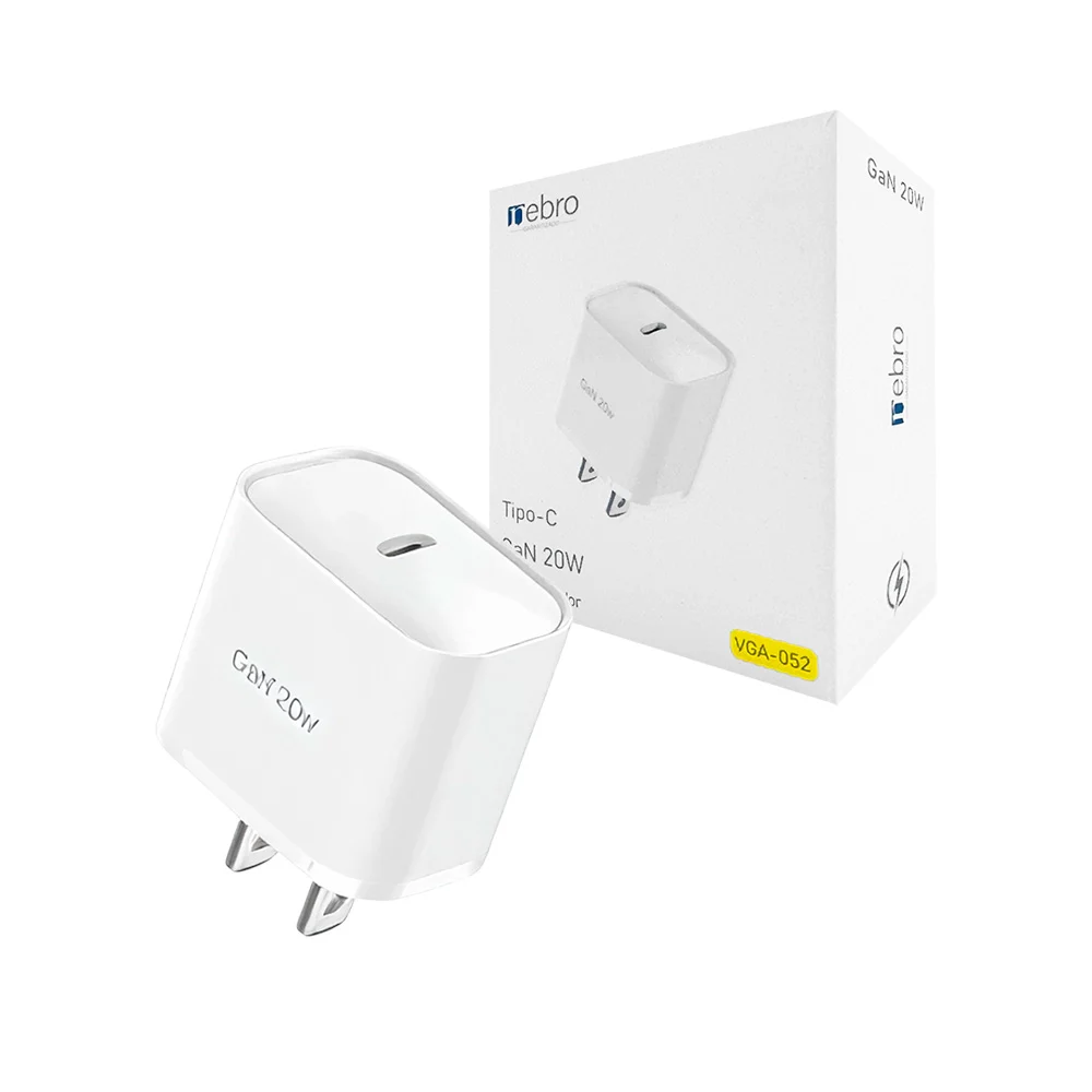 Mini cubo cargador nebro de 20w, entrada usb-c / gan20w / vga-052