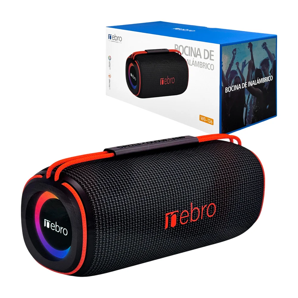 Bocina nebro inalámbrica portátil cilíndrica a prueba de agua + luz rgb, surtido