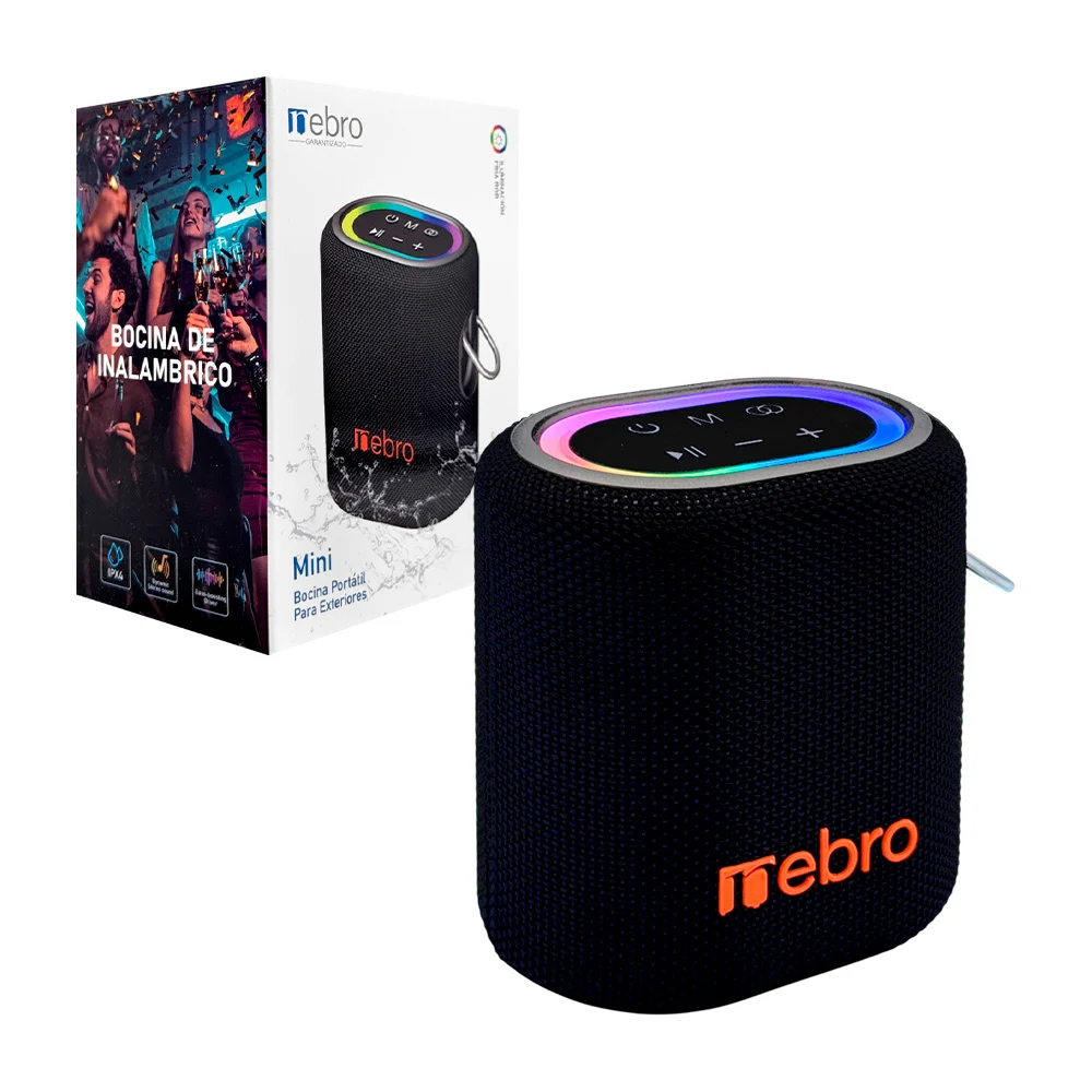 Bocina nebro pequeña portátil, inalámbrica con múltiples conexiones + rgb