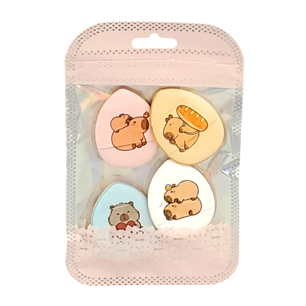 Paquete con 4 mini esponjas con estampado de capibara para maquillaje / wh-01