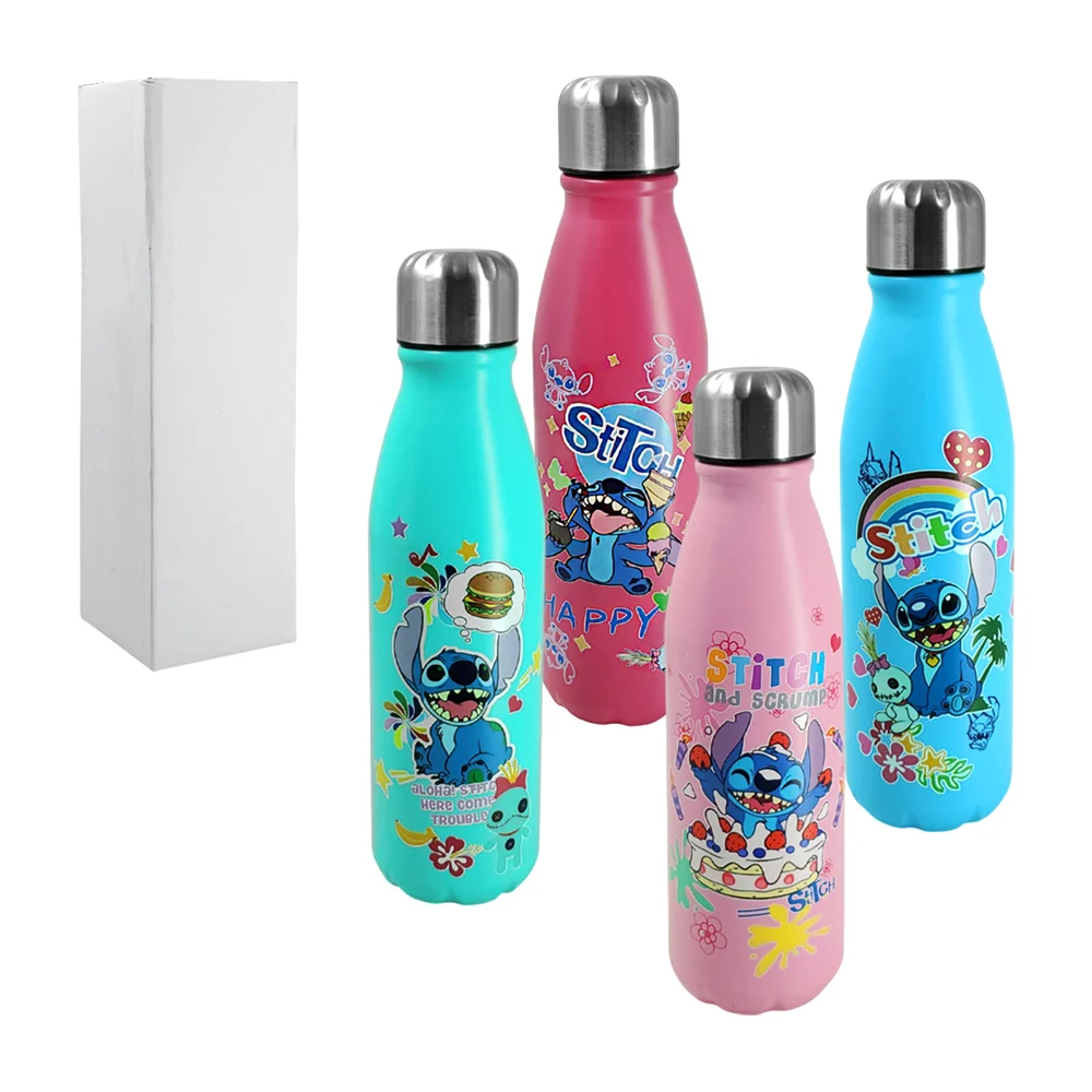 Botella termo de acero con estampado de personajes animados, 400ml aprox