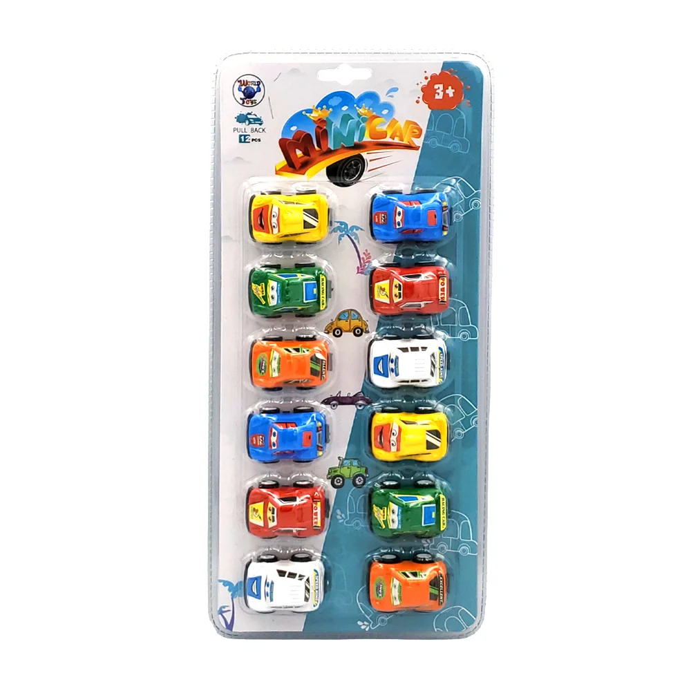 Blíster con 12 mini carritos a fricción con diseño infantil, variedad de modelos